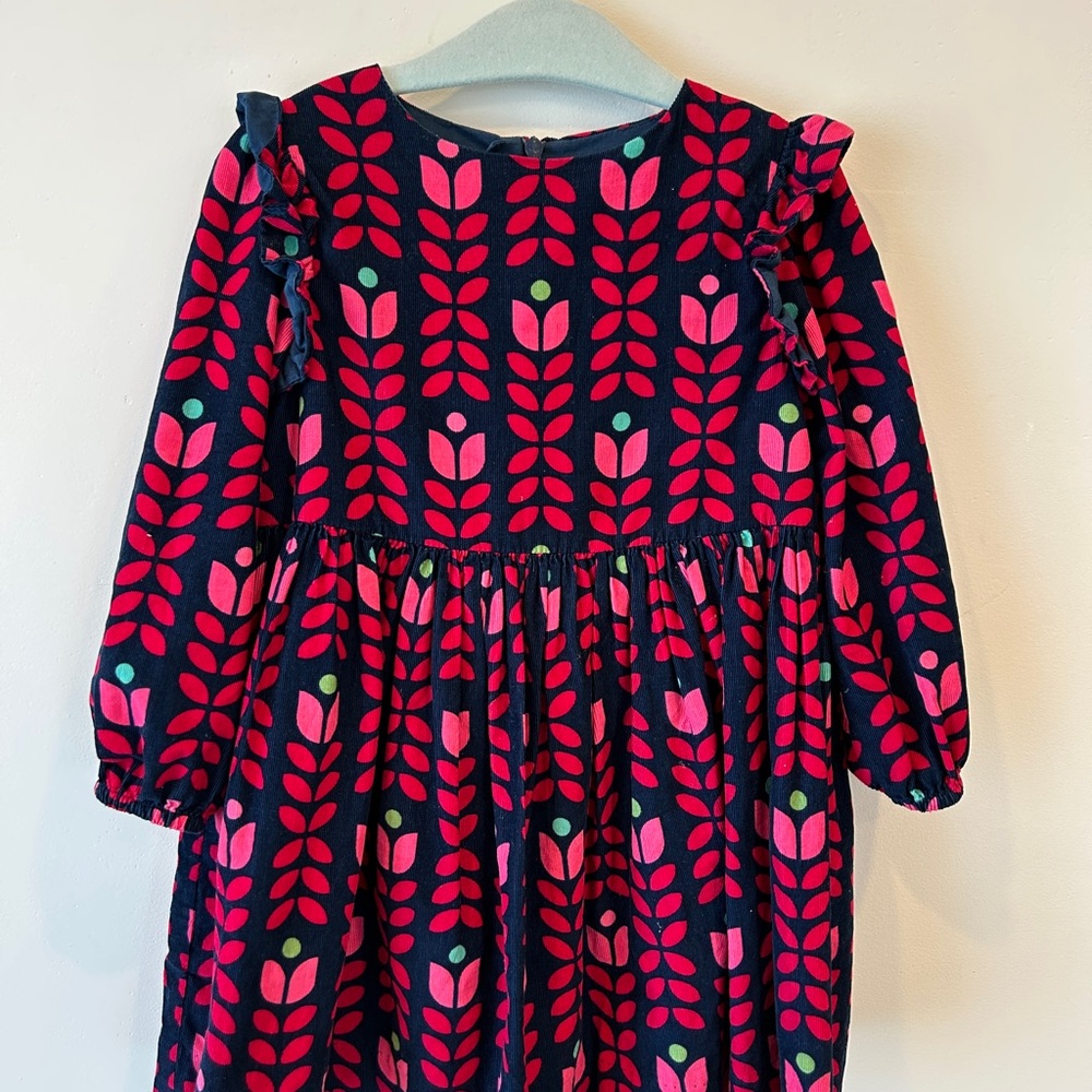 Floral Patterned Kids Dress - Pink and Blue